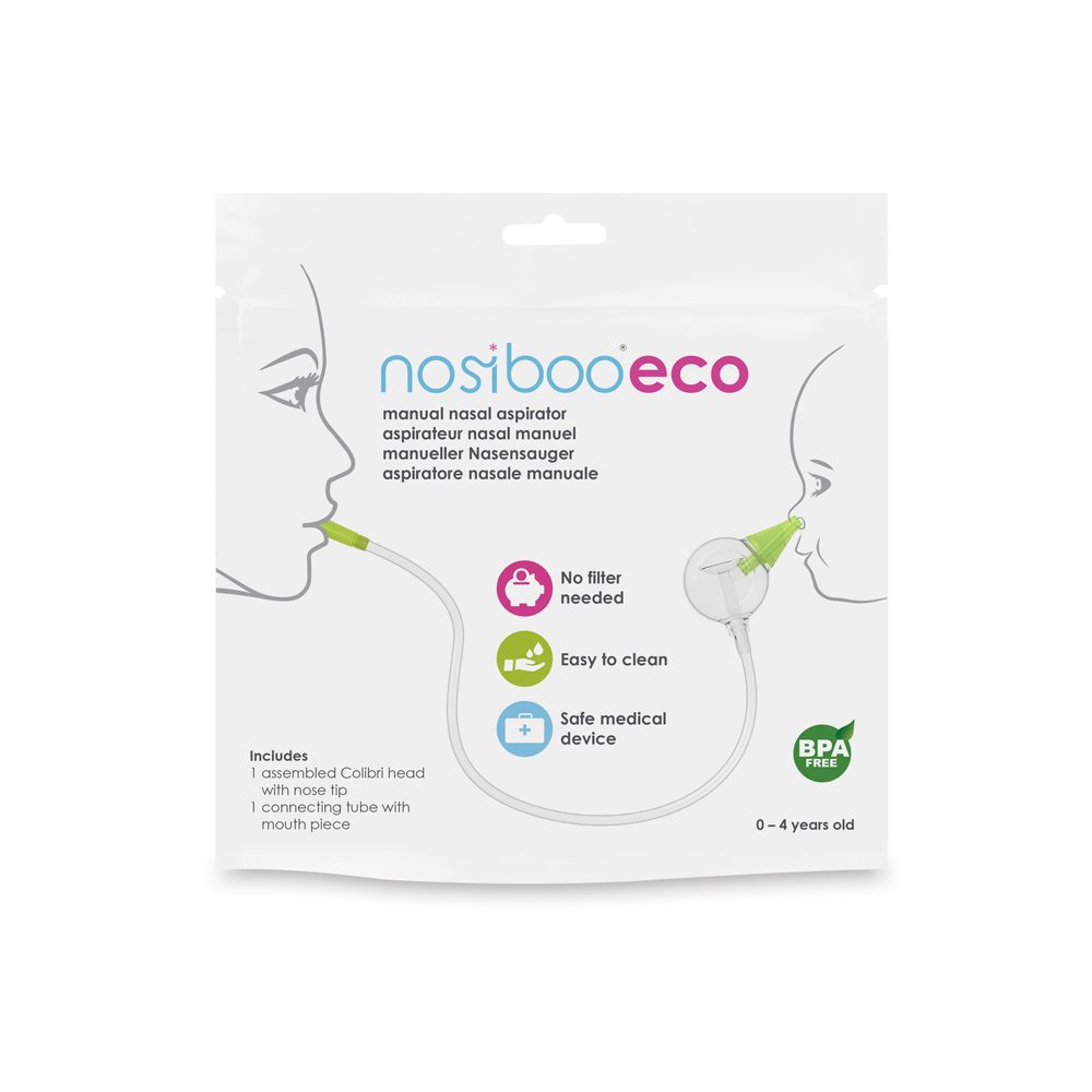 Il pacchetto dell'aspiratore nasale manuale Nosiboo Eco