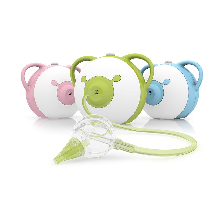 L'aspiratore nasale elettrico Nosiboo Pro in 3 colori: blu, verde, rosa, vista frontale